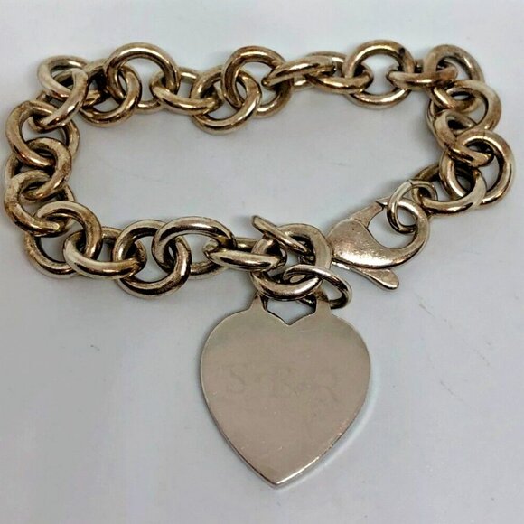 Engraved Tiffany Sterling Silver Heart Charm Bracelet